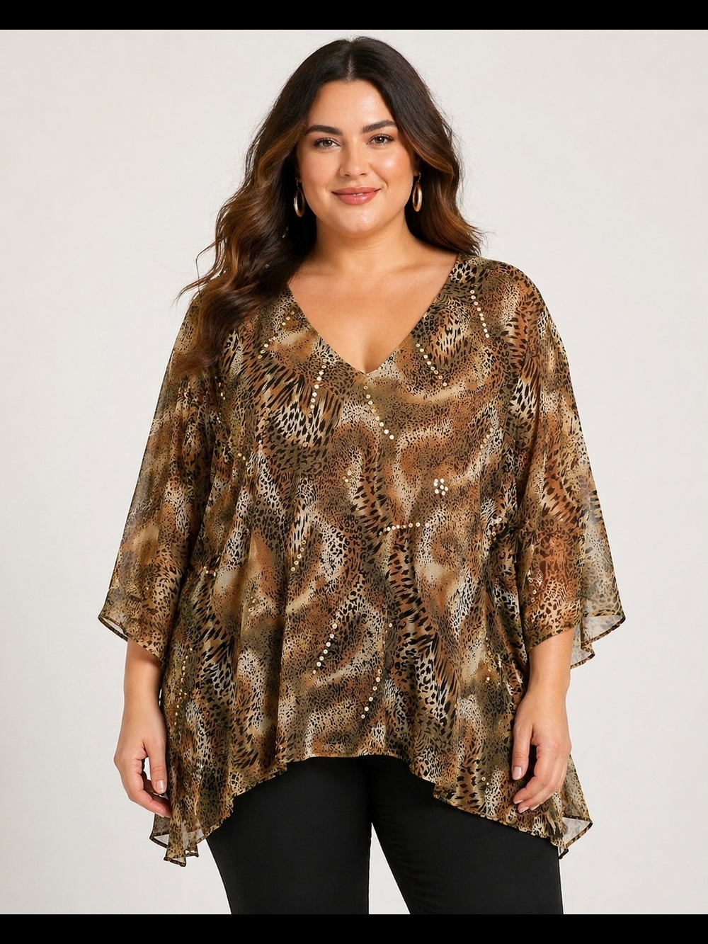 Metro Brown Animal Print V-Neck Flutter Tunic